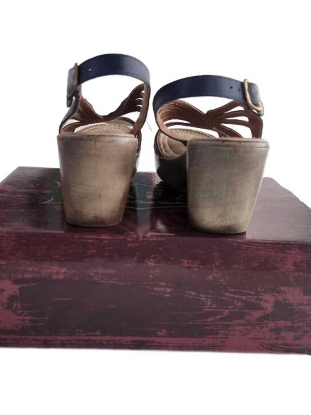 Jafa Leather Strappy Sandals Open Toe Blue Blueberry Womens Size 38 Euro 7.5 US - Picture 5 of 6